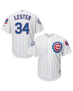 Cubs #34 Jon Lester White Strip New Cool Base with 100 Years at Wrigley Field Commemorative Patch Stitched MLB Jersey
