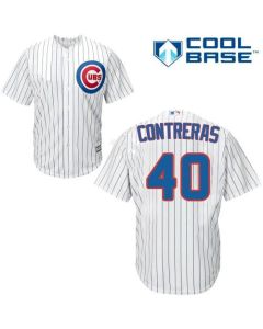 Cubs #40 Willson Contreras White(Blue Strip) Women's Home Stitched MLB Jersey