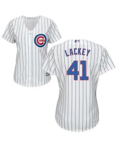 Cubs #41 John Lackey White(Blue Strip) Home Women's Stitched MLB Jersey