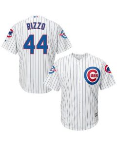 Cubs #44 Anthony Rizzo White Strip New Cool Base with 100 Years at Wrigley Field Commemorative Patch Stitched MLB Jersey