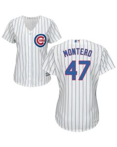 Cubs #47 Miguel Montero White(Blue Strip) Home Women's Stitched MLB Jersey