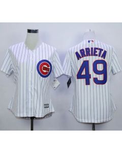Cubs #49 Jake Arrieta White(Blue Strip) Home Women's Stitched MLB Jersey