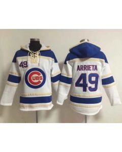 Cubs #49 Jake Arrieta White Sawyer Hooded Sweatshirt MLB Hoodie