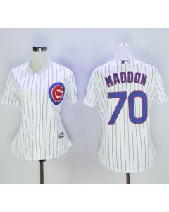 Cubs #70 Joe Maddon White(Blue Strip) Women's Home Stitched MLB Jersey