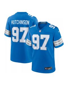 Detroit Lions Home Game Jersey Blue #97 Aidan Hutchinso Mens