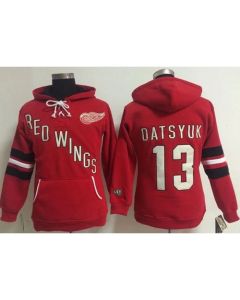 Detroit Red Wings #13 Pavel Datsyuk Red Women's Old Time Heidi NHL Hoodie