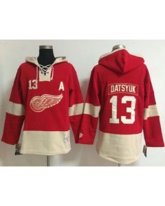 Detroit Red Wings #13 Pavel Datsyuk Red Women's Old Time Lacer NHL Hoodie