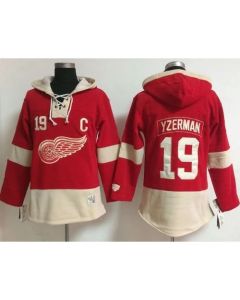Detroit Red Wings #19 Steve Yzerman Red Women's Old Time Lacer NHL Hoodie