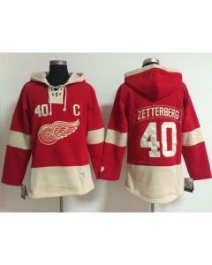 Detroit Red Wings #40 Henrik Zetterberg Red Women's Old Time Lacer NHL Hoodie