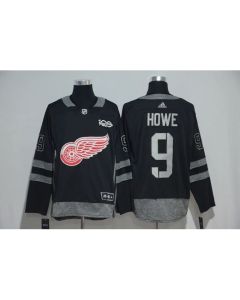 Detroit Red Wings #9 Gordie Howe Black Men's 1917-2017 100th Anniversary Stitched NHL Jersey