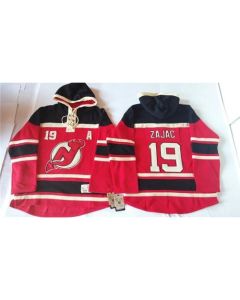 Devils #19 Travis Zajac Red Sawyer Hooded Sweatshirt Stitched NHL Jersey
