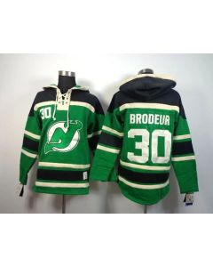 Devils #30 Martin Brodeur Green St. Patrick's Day McNary Lace Hoodie Stitched NHL Jersey