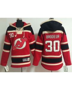 Devils #30 Martin Brodeur Red Sawyer Hooded Sweatshirt Stitched Youth NHL Jersey