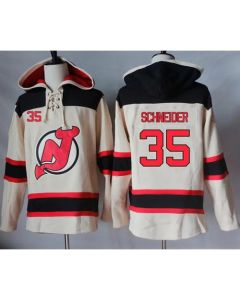 Devils #35 Cory Schneider Cream Sawyer Hooded Sweatshirt Stitched NHL Jersey