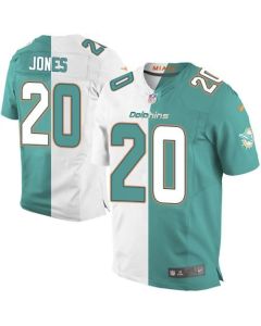 Dolphins #20 Reshad Jones Aqua Green/White Men's Stitched NFL Elite Split Jersey