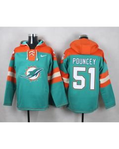 Dolphins #51 Mike Pouncey Aqua Green Player Pullover NFL Hoodie
