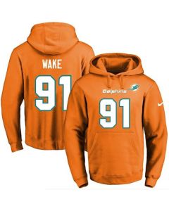 Dolphins #91 Cameron Wake Orange Name & Number Pullover NFL Hoodie