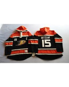 Ducks #15 Ryan Getzlaf Black Sawyer Hooded Sweatshirt Stitched NHL Jersey