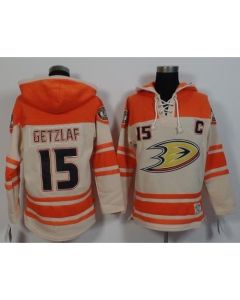 Ducks #15 Ryan Getzlaf Cream/Orange Sawyer Hooded Sweatshirt Stitched NHL Jersey