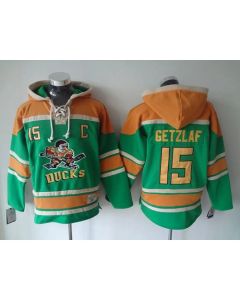 Ducks #15 Ryan Getzlaf Green Sawyer Hooded Sweatshirt Stitched NHL Jersey
