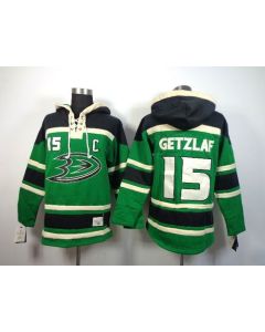 Ducks #15 Ryan Getzlaf Green St. Patrick's Day McNary Lace Hoodie Stitched NHL Jersey