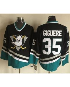 Ducks #35 Jean-Sebastien Giguere Black/Turquoise CCM Throwback Stitched NHL Jersey