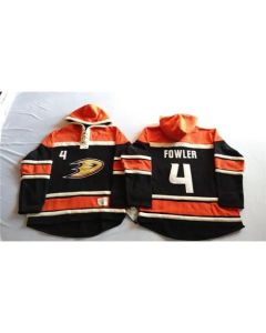 Ducks #4 Cam Fowler Black Sawyer Hooded Sweatshirt Stitched NHL Jersey