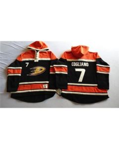Ducks #7 Andrew Cogliano Black Sawyer Hooded Sweatshirt Stitched NHL Jersey