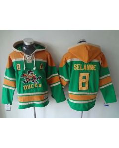 Ducks #8 Teemu Selanne Green Sawyer Hooded Sweatshirt Stitched NHL Jersey