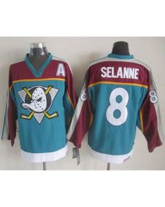 Ducks #8 Teemu Selanne Red/Turquoise CCM Throwback Stitched NHL Jersey