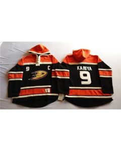 Ducks #9 Paul Kariya Black Sawyer Hooded Sweatshirt Stitched NHL Jersey