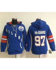 Edmonton Oilers #97 Connor McDavid Light Blue Women's Old Time Heidi NHL Hoodie