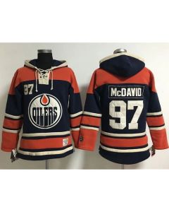Edmonton Oilers #97 Connor McDavid Navy Blue Women's Old Time Lacer NHL Hoodie