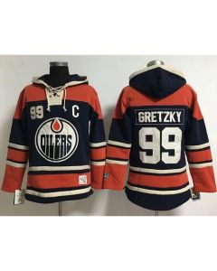 Edmonton Oilers #99 Wayne Gretzky Navy Blue Women's Old Time Lacer NHL Hoodie