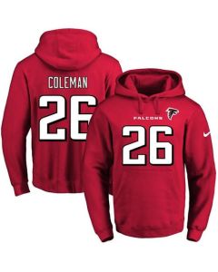 Falcons #26 Tevin Coleman Red Name & Number Pullover NFL Hoodie