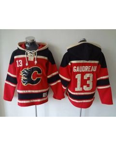 Flames #13 Johnny Gaudreau Red Sawyer Hooded Sweatshirt Stitched NHL Jersey