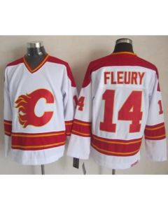 Flames #14 Theoren Fleury White CCM Throwback Stitched NHL Jersey