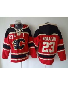 Flames #23 Sean Monahan Red Sawyer Hooded Sweatshirt Stitched NHL Jersey