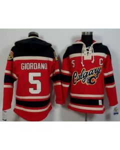 Flames #5 Mark Giordano Red/Black Sawyer Hooded Sweatshirt Stitched NHL Jersey