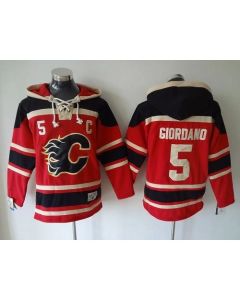 Flames #5 Mark Giordano Red Sawyer Hooded Sweatshirt Stitched NHL Jersey