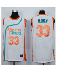 Flint Tropics #33 Jackie Moon White Semi-Pro Movie Stitched Basketball Jersey