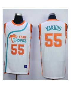 Flint Tropics #55 Vakidis White Semi-Pro Movie Stitched Basketball Jersey