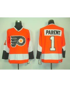 Flyers #1 Bernie Parent Orange CCM Throwback Stitched NHL Jersey
