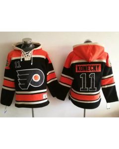 Flyers #11 Travis Konecny Black Sawyer Hooded Sweatshirt Stitched NHL Jersey