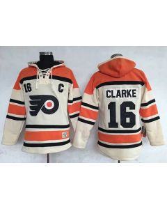 Flyers #16 Bobby Clarke Cream Sawyer Hooded Sweatshirt Stitched NHL Jersey