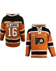 Flyers #16 Bobby Clarke Orange Sawyer Hooded Sweatshirt Stitched NHL Jersey