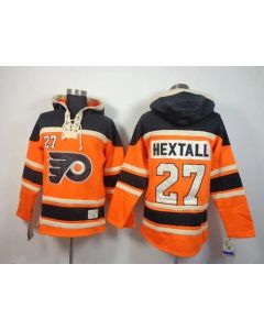 Flyers #27 Ron Hextall Orange Sawyer Hooded Sweatshirt Stitched NHL Jersey