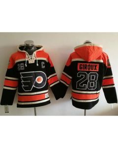 Flyers #28 Claude Giroux Black Sawyer Hooded Sweatshirt Stitched NHL Jersey