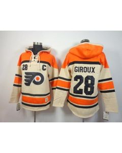 Flyers #28 Claude Giroux Cream Sawyer Hooded Sweatshirt Stitched NHL Jersey