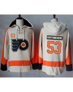 Flyers #53 Shayne Gostisbehere Cream Sawyer Hooded Sweatshirt Stitched NHL Jersey